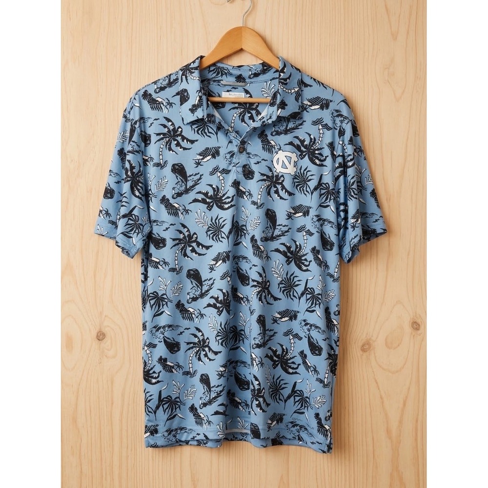 Columbia PFG Mens North Carolina Tar Heels UNC Tropical Polo Shirt Blue Large